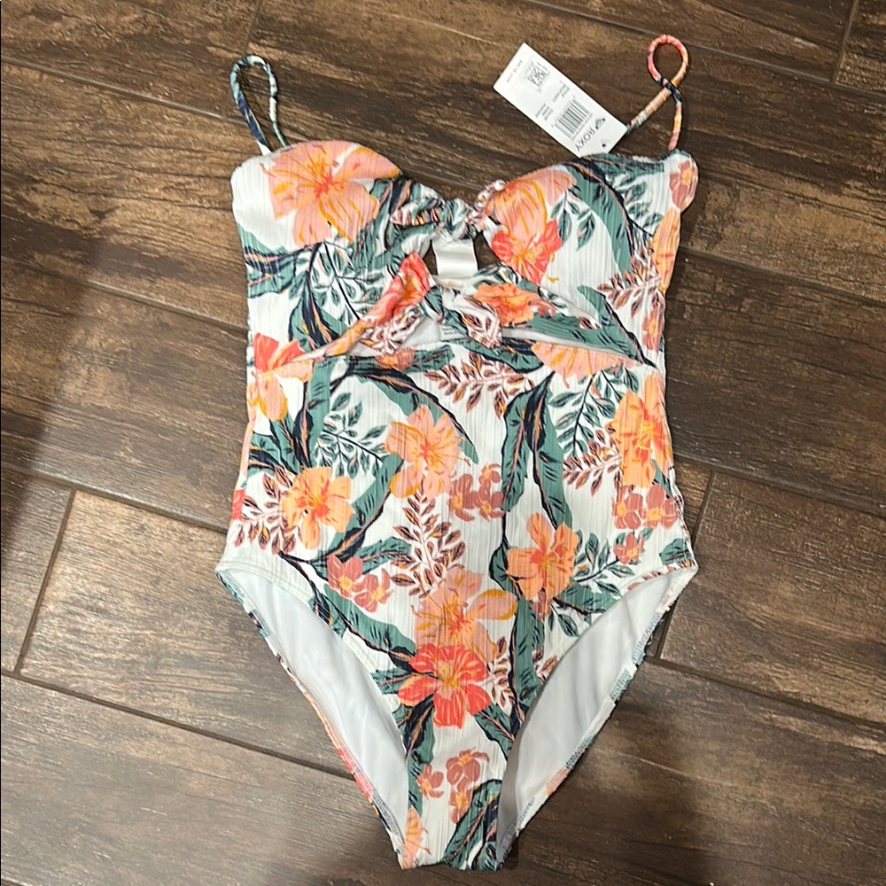 Roxy Orange and White One Piece Swimsuit Classic Cut